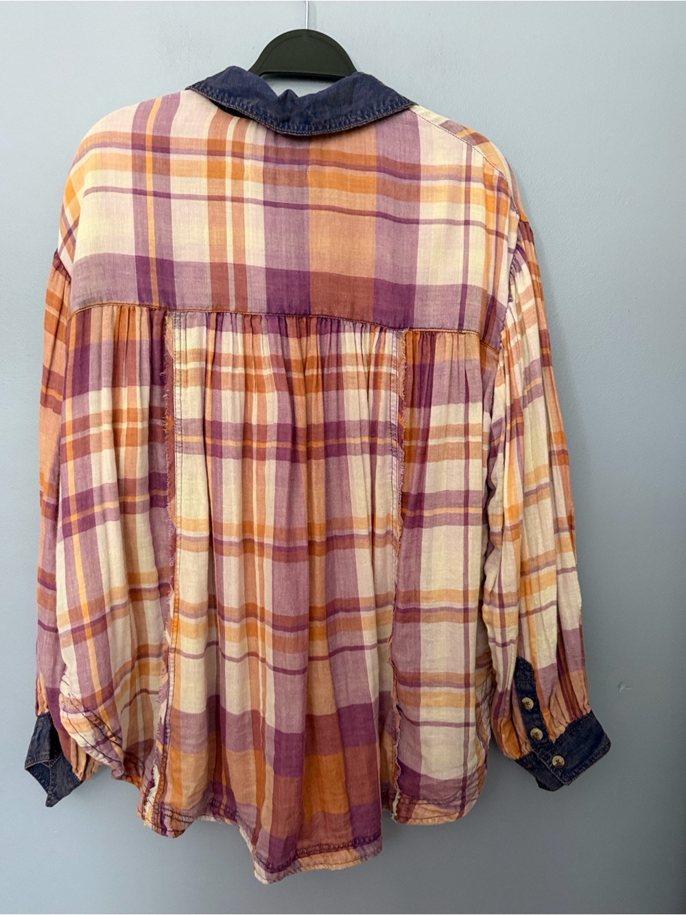 Free People Plaid Button-Front Top in Pink, Orange, Purple - Picture 8 of 13